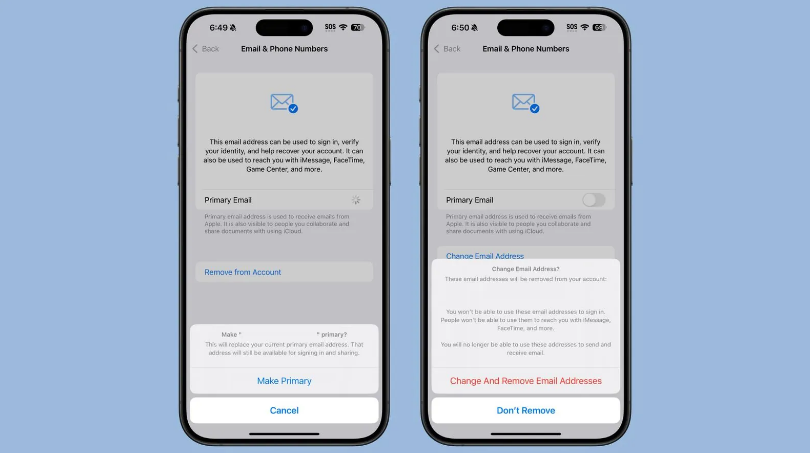 铜山苹果手机维修分享苹果 iOS 18.1 支持设置“主要”邮箱地址并更改 iCloud 邮箱 